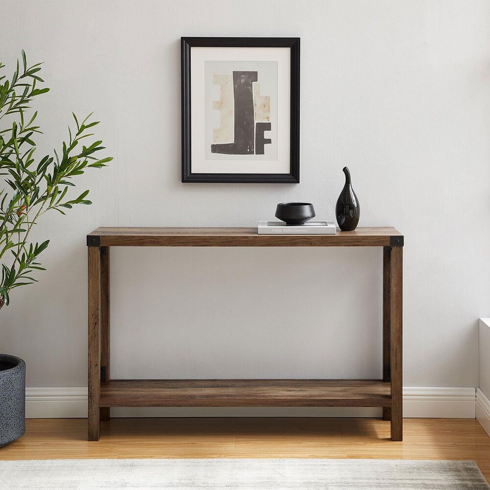 Walker Edison Metal X Entryway Table in Rustic Oak, , large