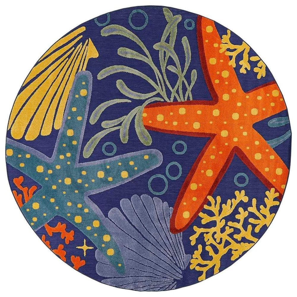 Nourison Aloha ALH24 5"3" Round Navy and Multicolor Indoor/Outdoor Area Rug, , large