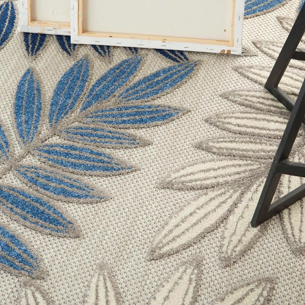 Nourison Aloha Floral 5&#39;3&quot; x 7&#39;5&quot; Grey and Blue Indoor/Outdoor Area Rug, , large