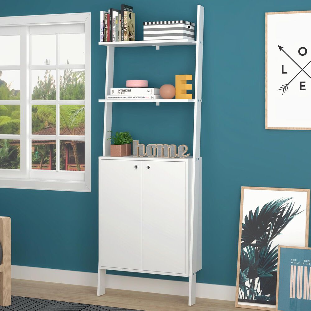 Dayton Cooper Ladder Display Cabinet with 2 Floating Shelves in White, , large