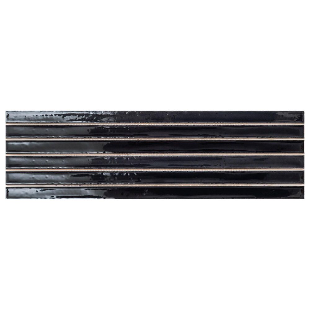 Emser Paralline Black 5" x 18" Galazed Ceramic Mosaic Sheet, , large