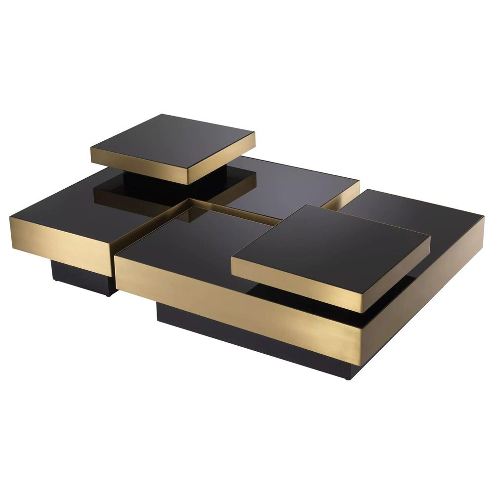 Eichholtz Nio 4-Piece Coffee Table in Black and Brushed Brass, , large