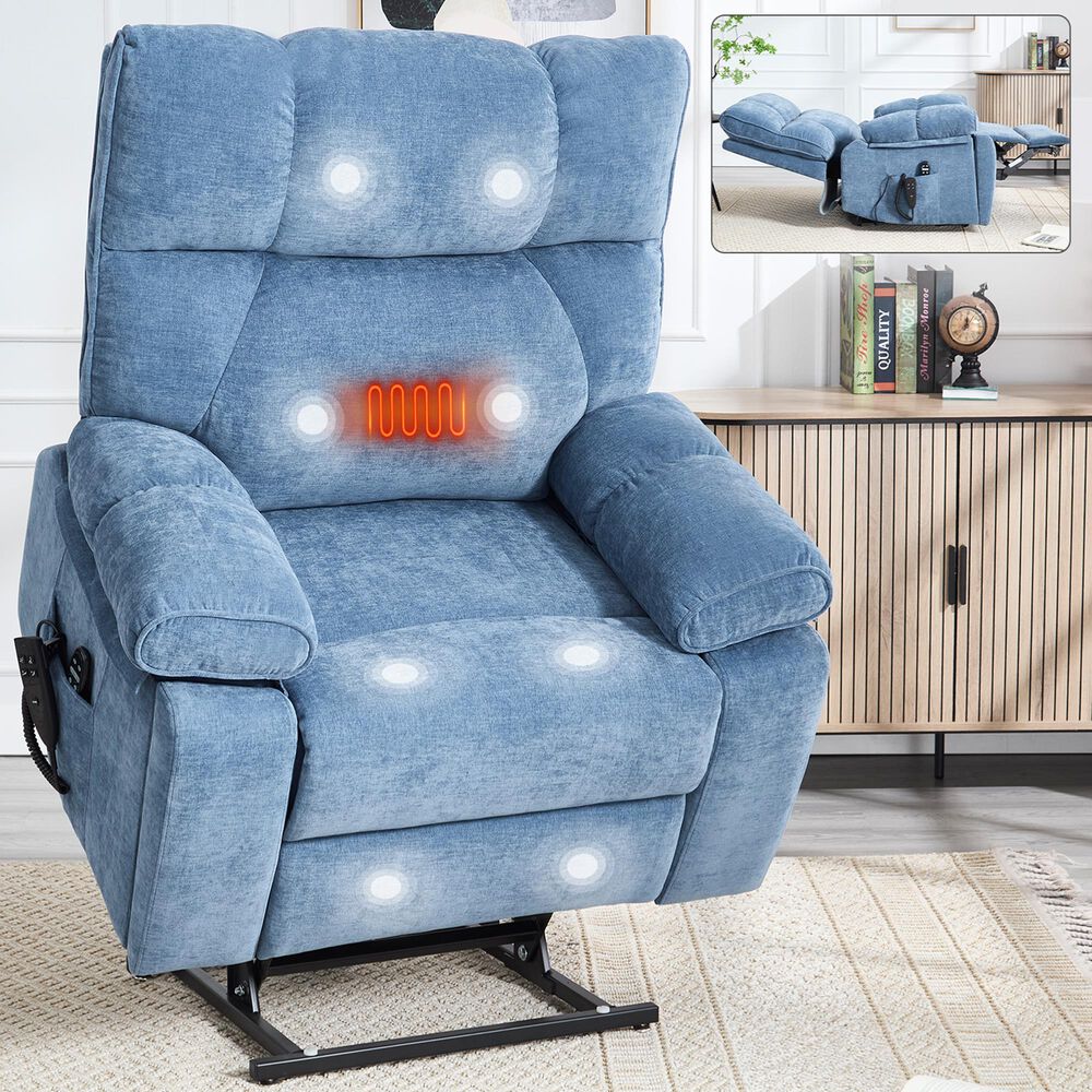 Hearth and Haven Large Power Lift Recliner in Blue, , large