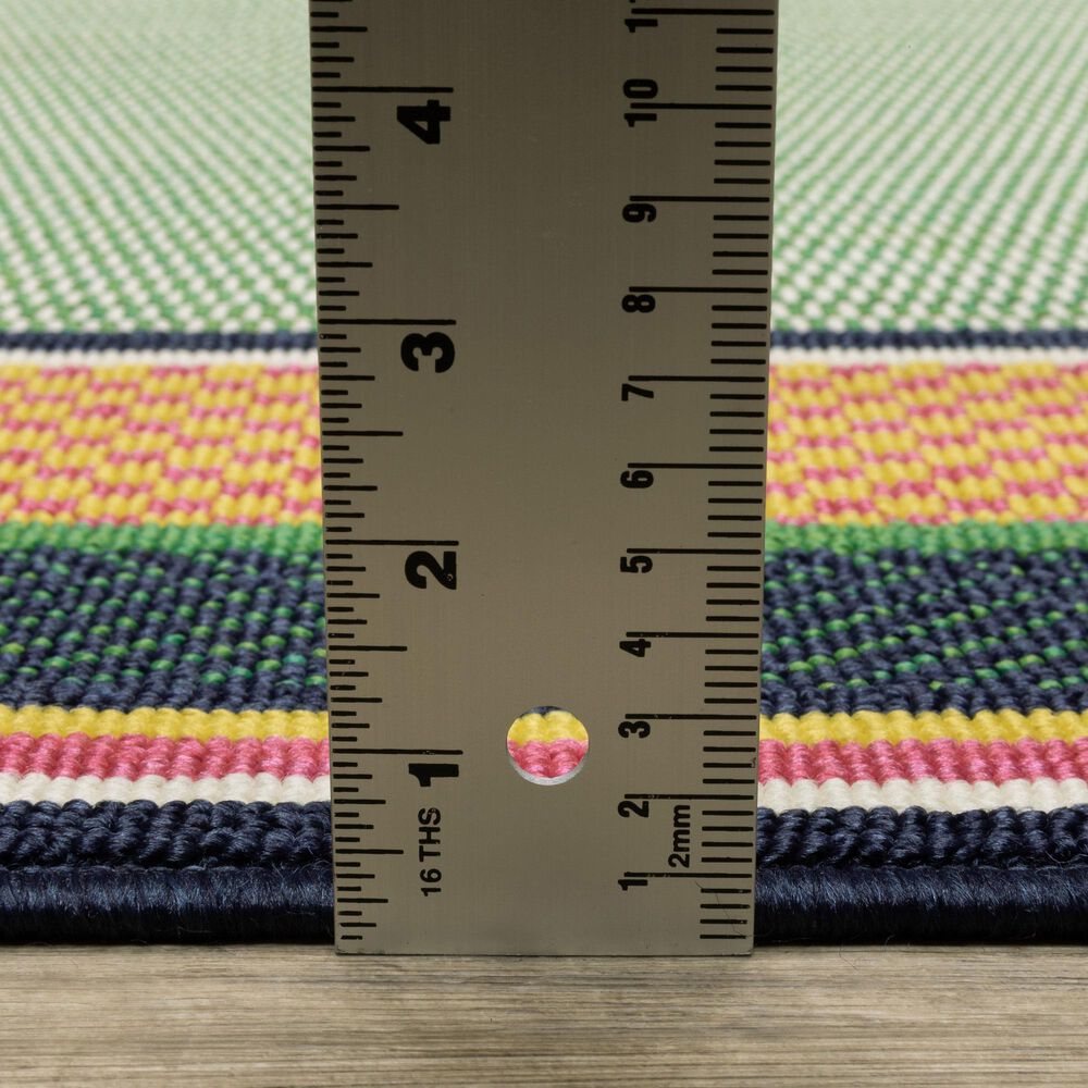 Oriental Weavers Havana Geometric Green and Navy 1'10" x 7'3" Indoor/Outdoor Runner, , large