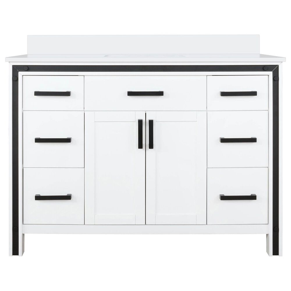 Lexora Home Ziva 48" Single Bathroom Vanity in White with 2 cm White Cultured Marble Top and Rectangular Sink, , large
