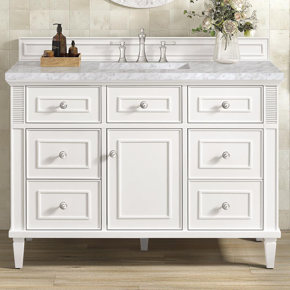 James Martin Vanities Lorelai 48&quot; Single Vanity in Bright White with 3 cm Carrara White Marble Top, , large