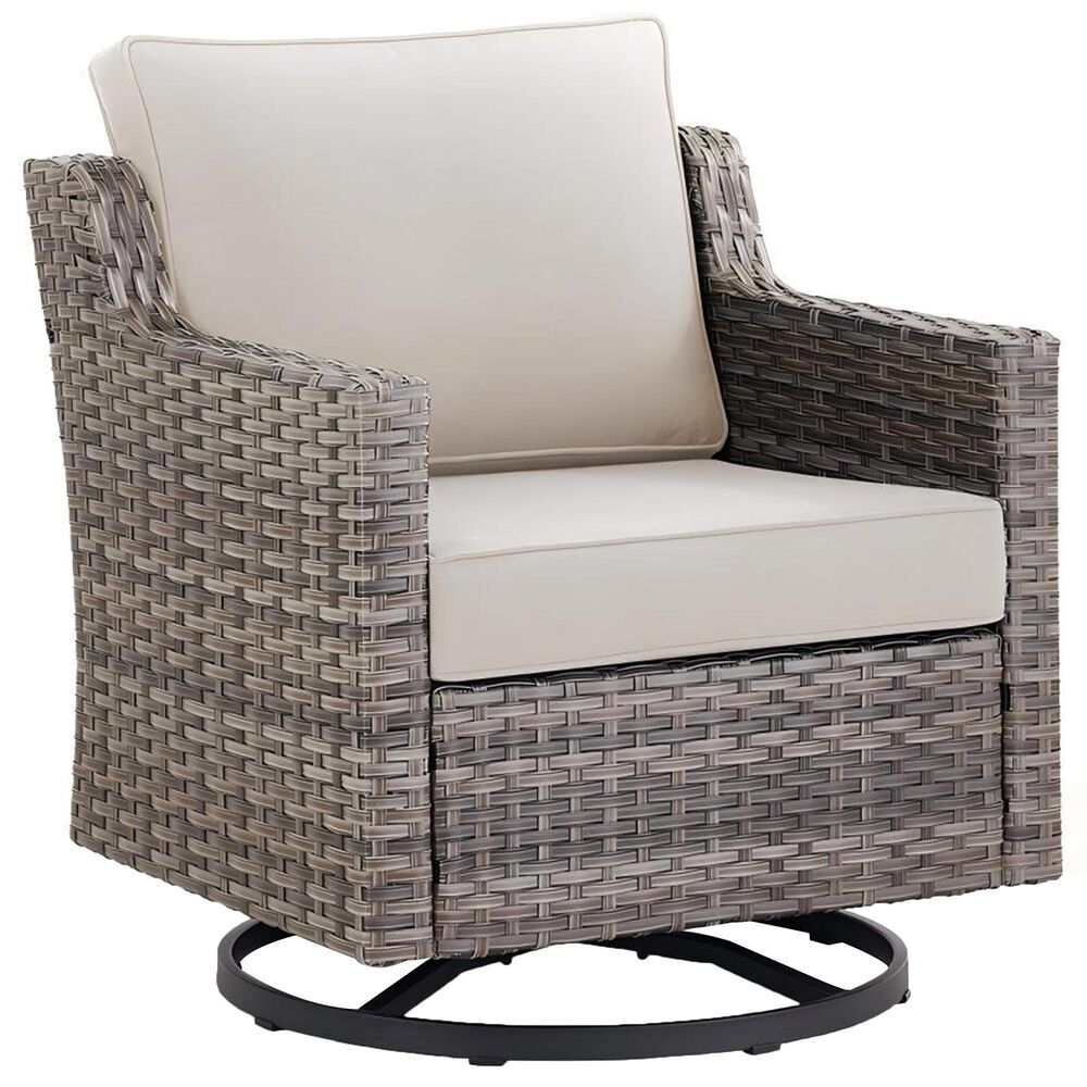 Sunwell Garden 5-Piece Patio Chat Set with Two Swivel and Gliding Chairs in Beige, , large