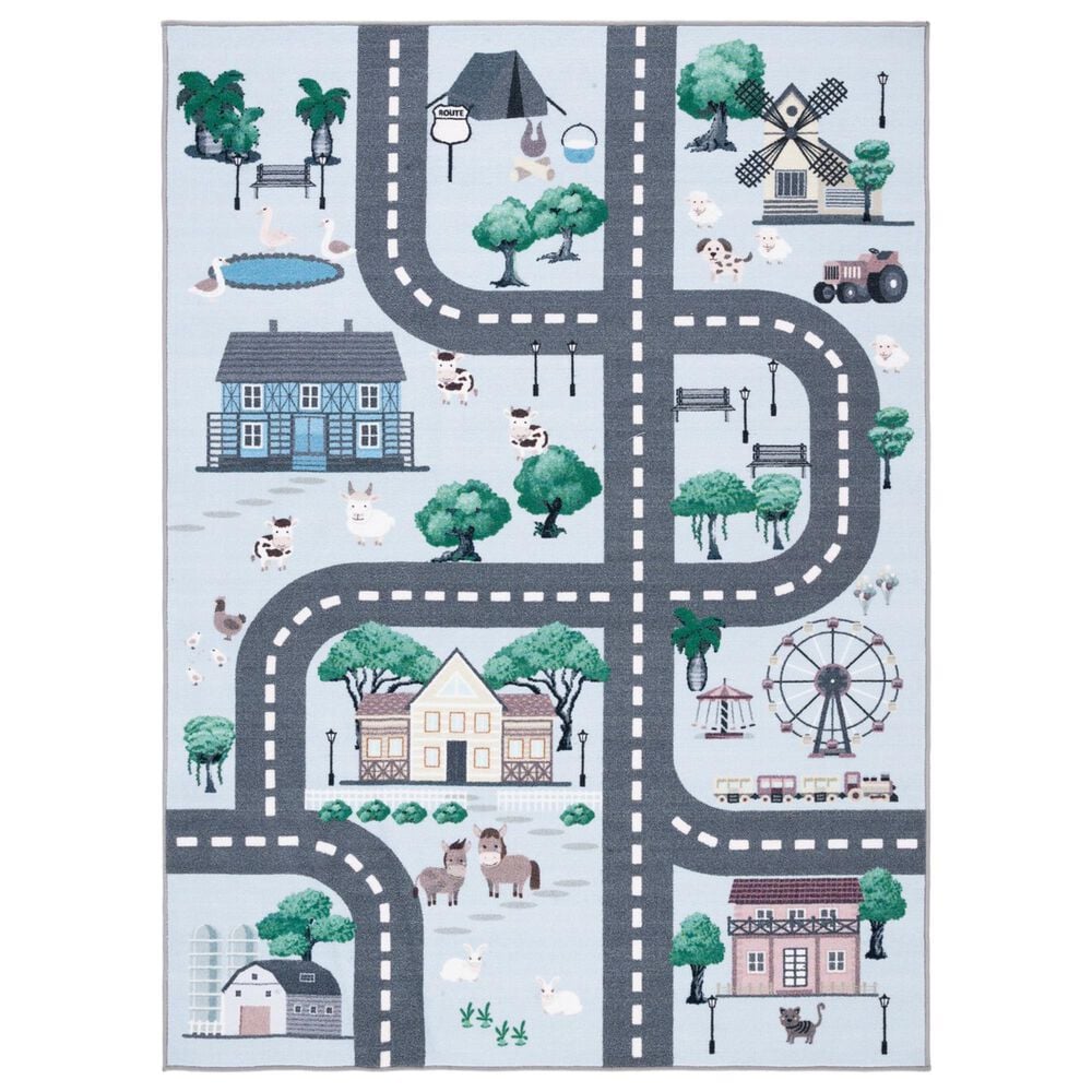 Safavieh Kids Playhouse KPH235M 3"3" x 5"3" Blue and Dark Grey Rug, , large