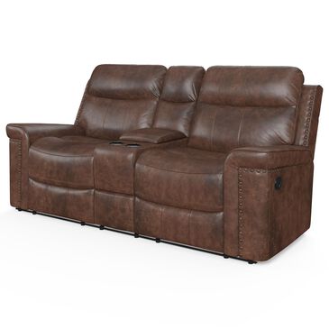American Wholesale Furniture Brothers Power Reclining Loveseat with Power Headrest in Brown, , large