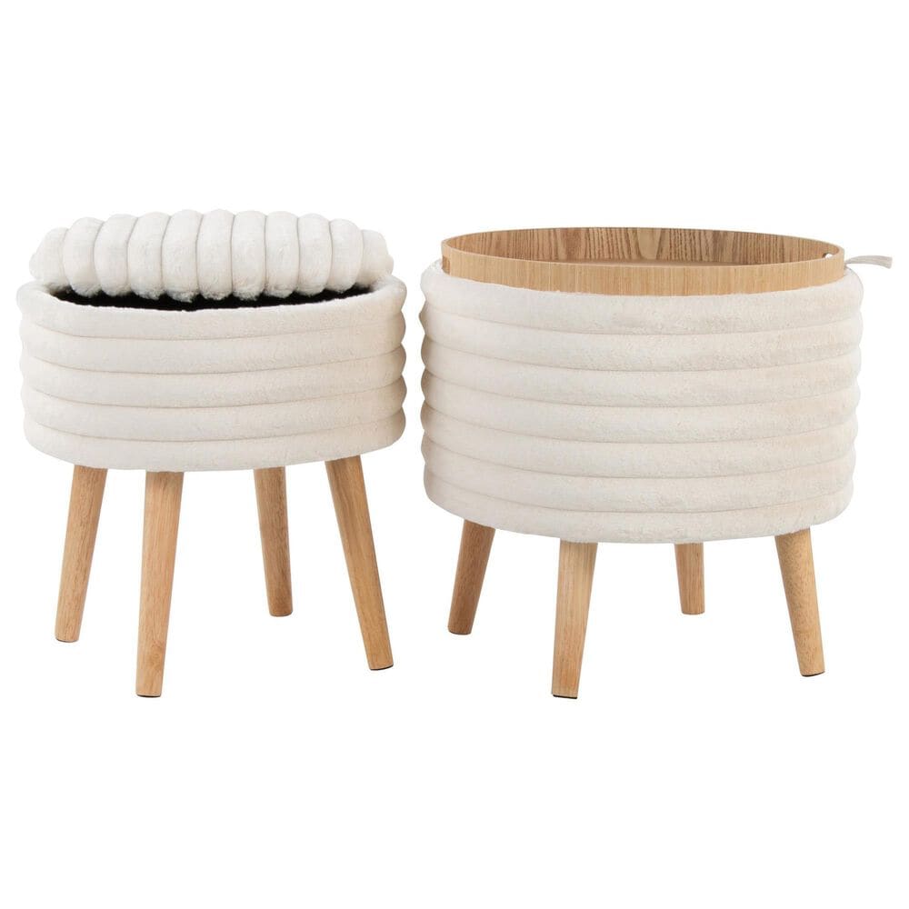 Lumisource Tray Plush 2-Piece Storage Ottoman Set in Cream, , large