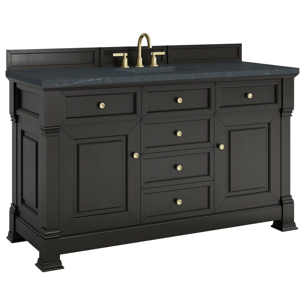 James Martin Vanities Brookfield 60" Single Bathroom Vanity in Black Onyx with 3 cm Charcoal Soapstone Quartz Top and Rectangular Sink, , large