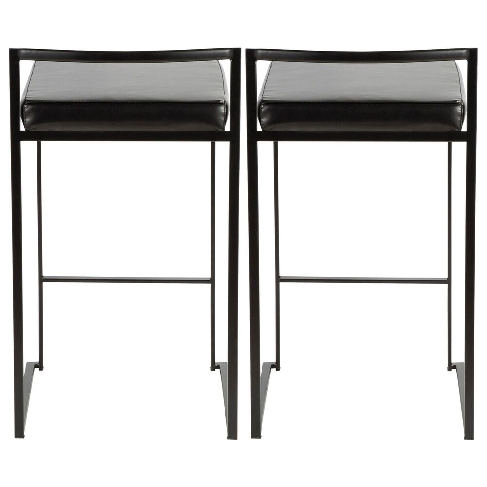 LumiSource Fuji Stackable Counter Stool with Black Faux Leather Cushion in Black &#40;Set of 2&#41;, , large