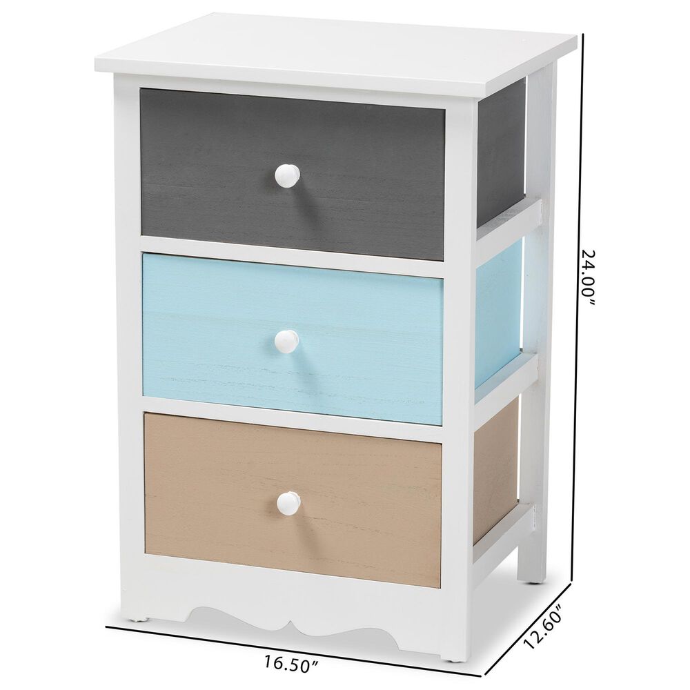 Baxton Studio Kalila 3-Drawer End Table in White and Multicolor, , large