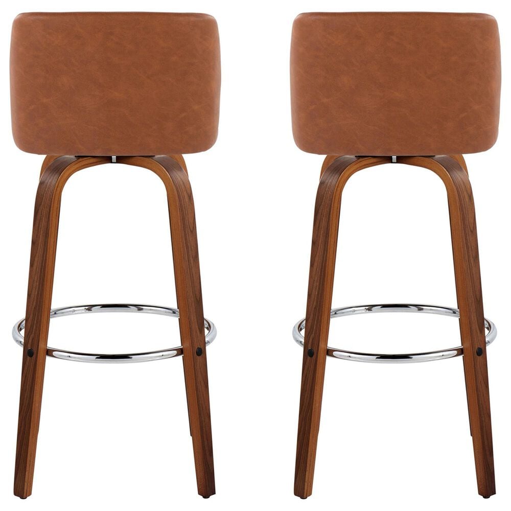 LumiSource Toriano Swivel Bar Stool with Camel Faux Leather Upholstery in Walnut and Chrome (Set of 2), , large