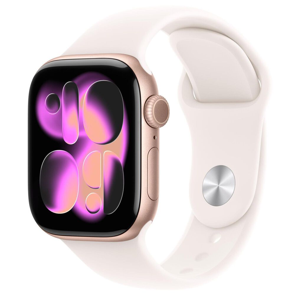 Apple Watch Series 11 (GPS) 42mm Aluminum Case with Light Blush Sport Band - S/M in Rose Gold and 2-Year AppleCare+, , large
