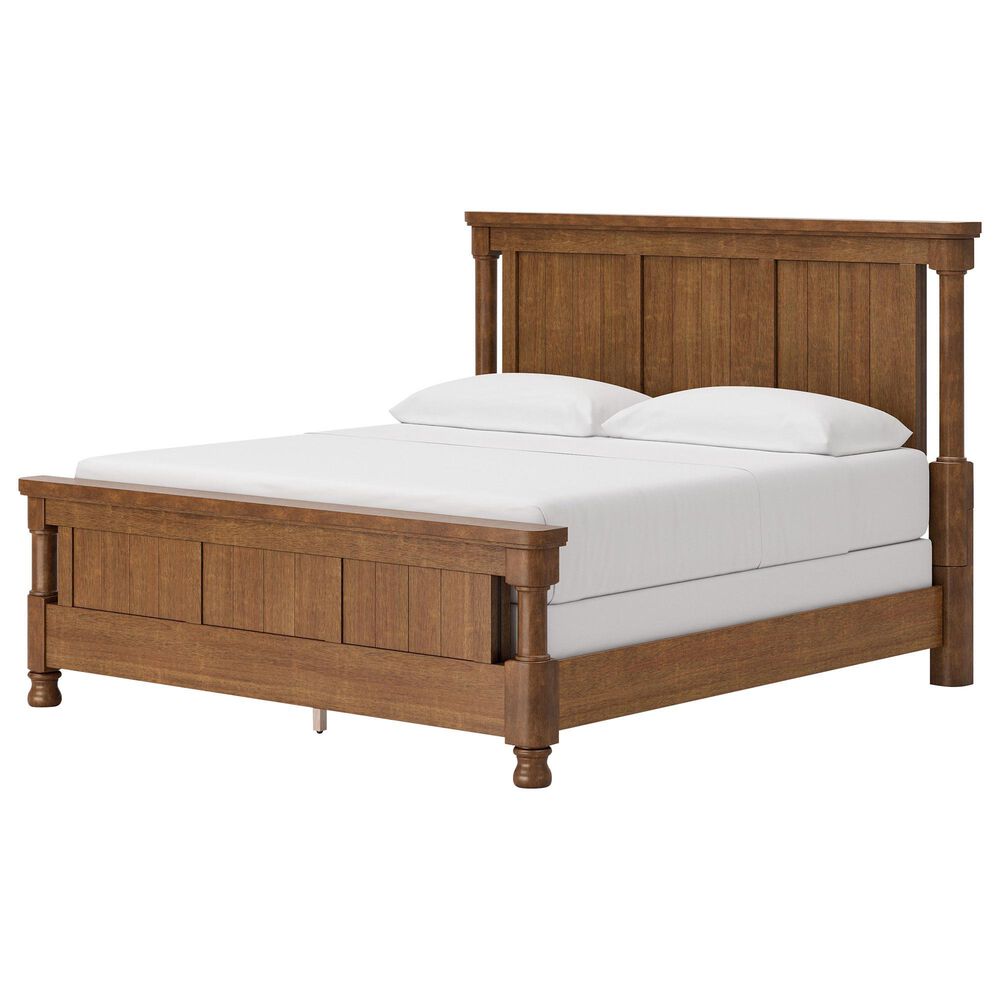 Ashley Rowlenstown California King Panel Bed with Two Nightstands in Brown, , large