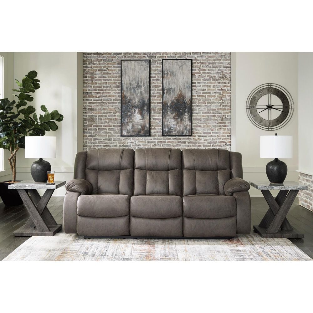 Ashley First Base Manual Reclining Sofa in Gunmetal, , large