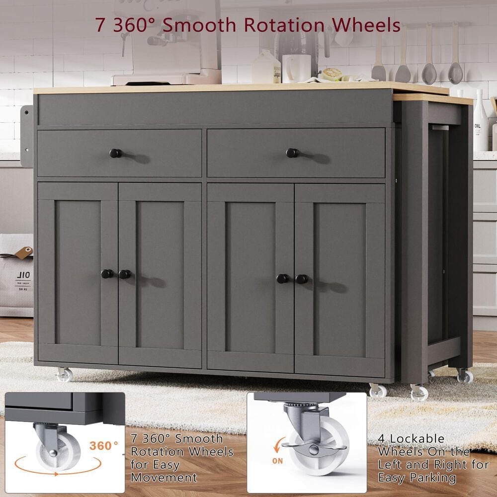 HOMLUX 75" Kitchen Island with Extendable Dining Table in Grey, , large