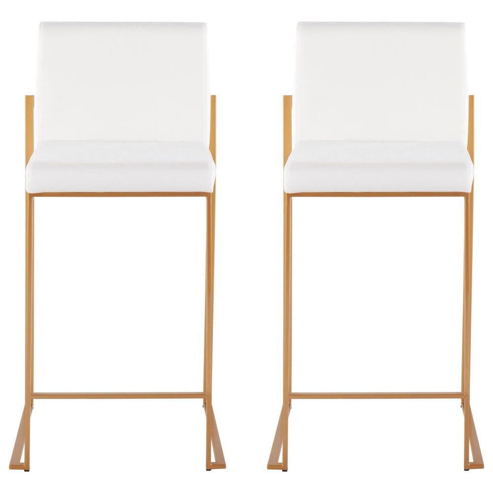 Lumisource Fuji High Back Counter Stool with White Velvet Cushion in Gold &#40;Set of 2&#41;, , large