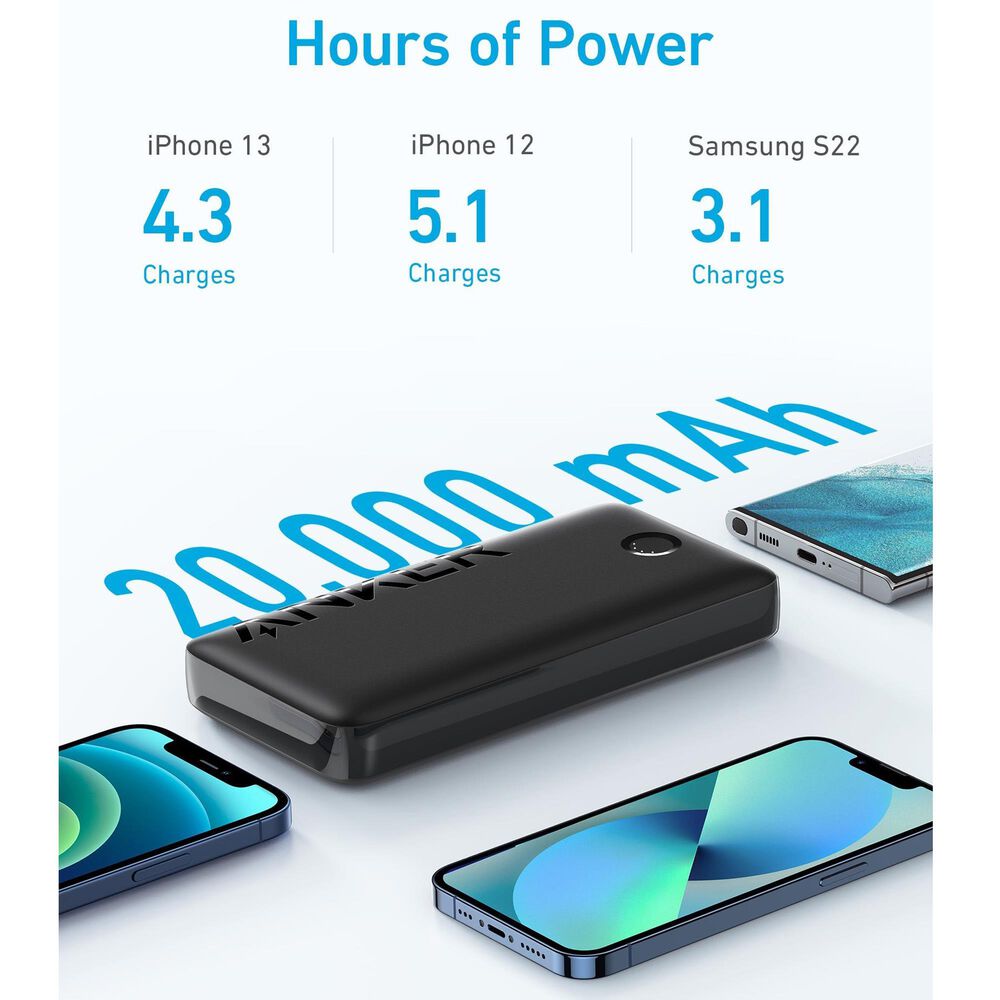 Anker 335 Power Bank 20000 mAh 20W PD Battery in Black