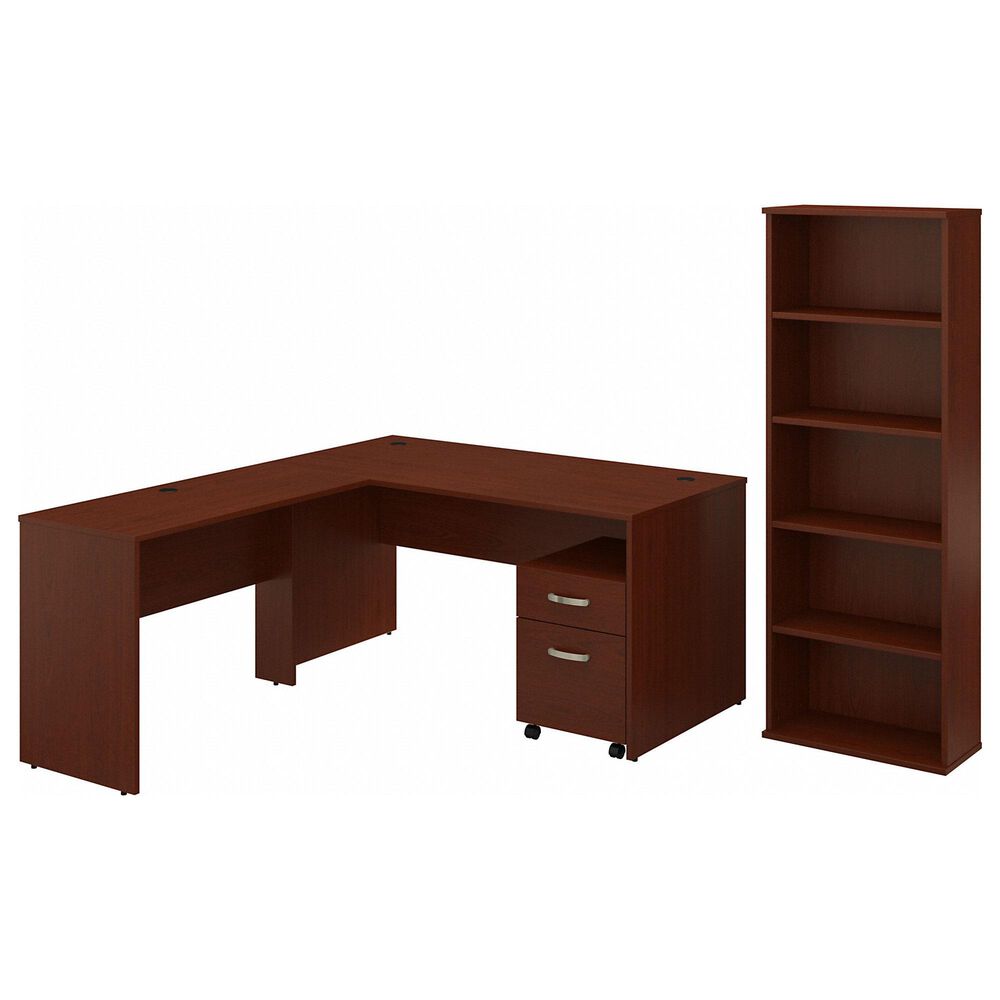 Bush Contemporary 60W L Shaped Desk with Mobile File Cabinet and Bookcase in Autumn Cherry, , large