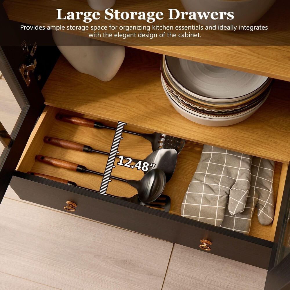 HOMLUX Arched Storage Cabinet with LED Induction Lights in Black, , large