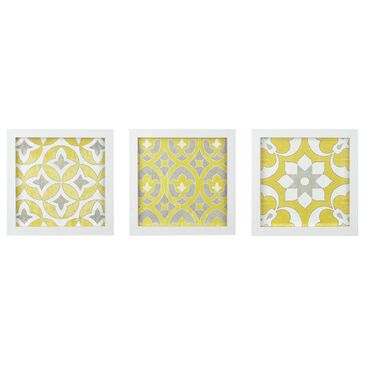 Hampton Park Medallion 13.75" x 13.75" Patterned Tiles Wall Art in Yellow (Set of 3), , large