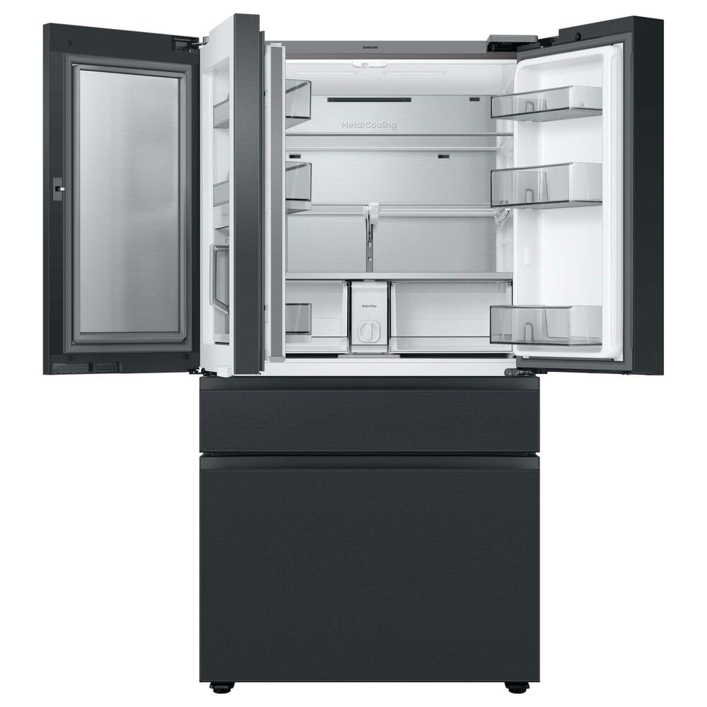 Samsung Bespoke Bespoke 29 Cu. Ft. French Door Refrigerator - Charcoal Glass Top and Family Hub Panels with Matte Black Steel Middle and Bottom Panels Included, , large