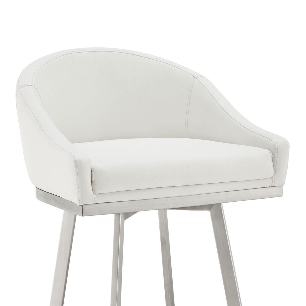 Blue River Eleanor Swivel Barstool with White Cushion in Brushed Stainless Steel, , large