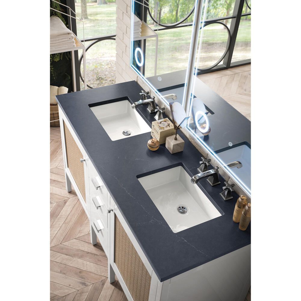 James Martin Vanities Addison 60&quot; Double Bathroom Vanity in Glossy White with 3 cm Arctic Fall Solid Surface Top and Rectangular Sinks, , large