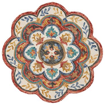 L&R Resources Sinuous Blossoms 6" Scalloped Red and Multicolor Area Rug, , large