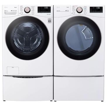 LG 4.5 Cu. Ft. Front Load Washer and 7.4 Cu. Ft. Electric Dryer Laundry Pair with Pedestal Storage Drawers in White, , large