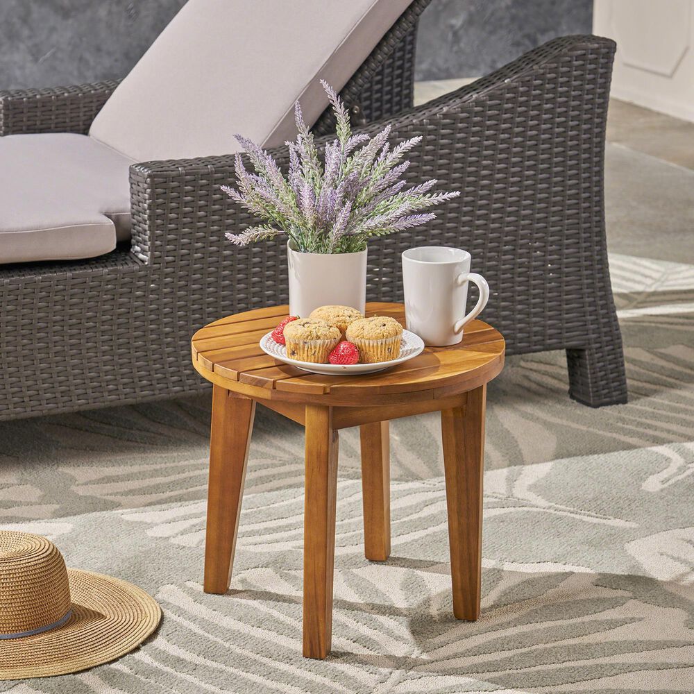 Hearth and Haven Acacia Wood Patio Side Table in Teak, , large
