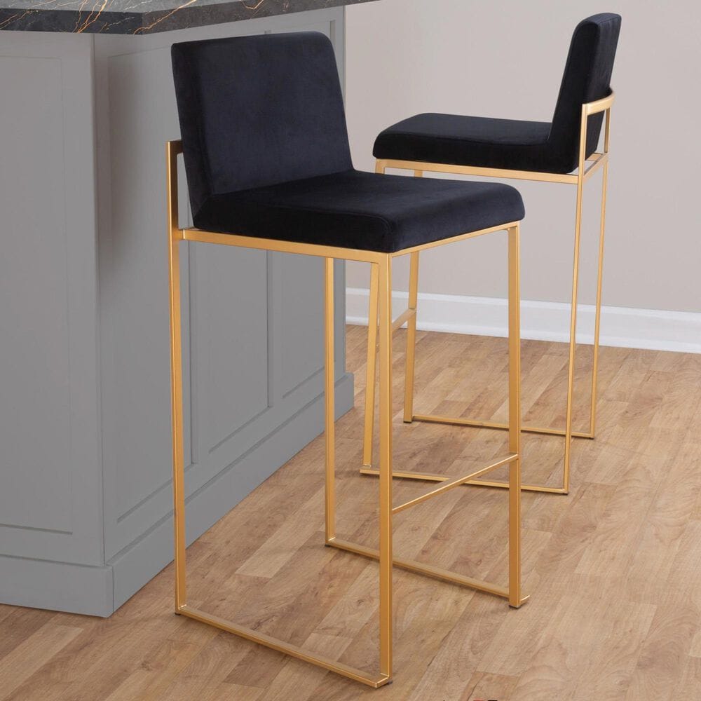 LumiSource Fuji 26" Counter Stool with Black Upholstery in Gold (Set of 2), , large