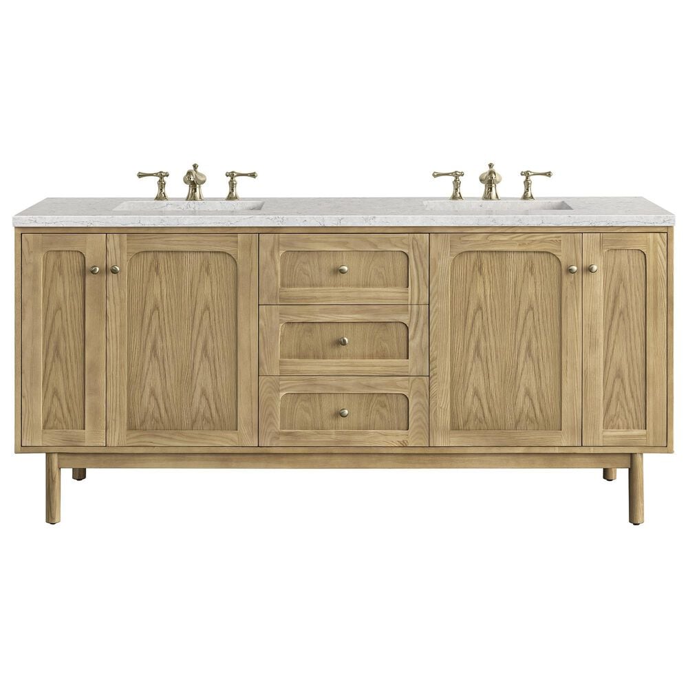 James Martin Vanities Laurent 72" Double Bathroom Vanity in Light Natural Oak with 3 cm Eternal Jasmine Pearl Quartz Top and Rectangular Sinks, , large