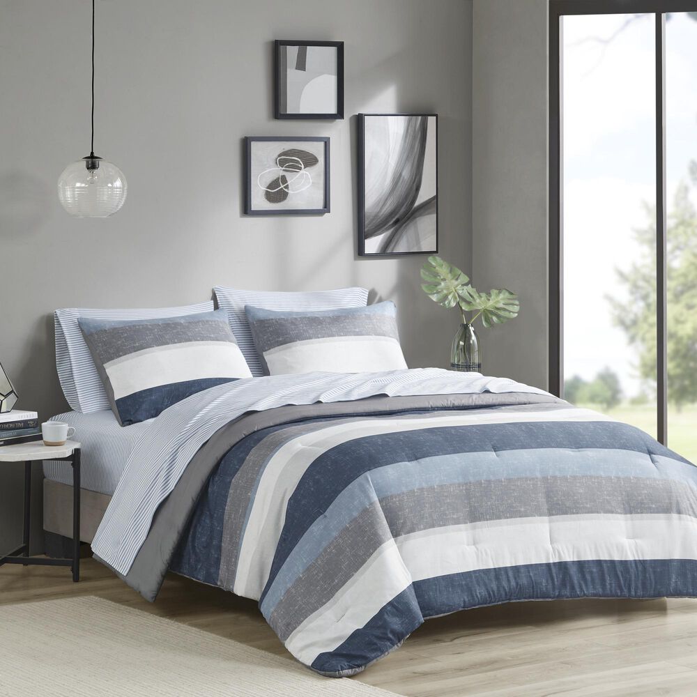 Hampton Park Jaxon 7-Piece Queen Comforter Set with Bed Sheets in Blue and Grey, , large