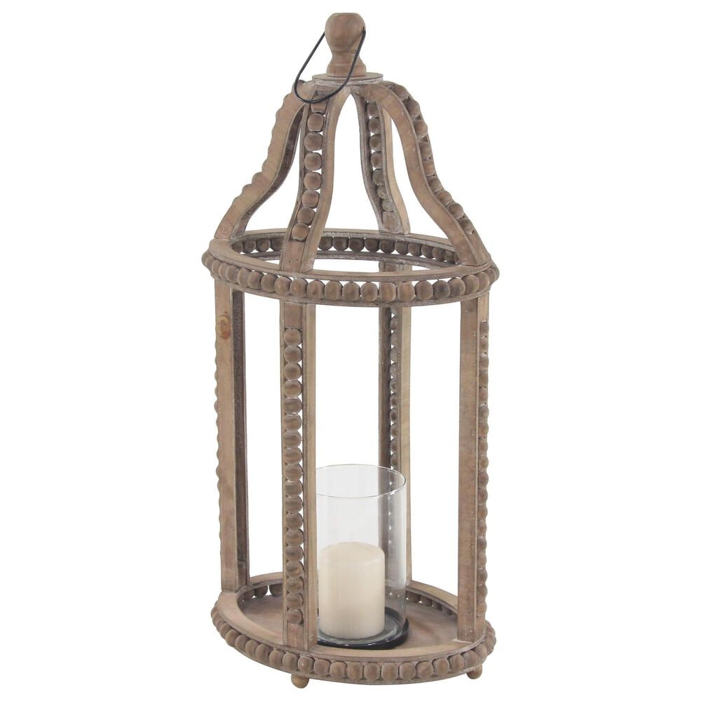 Maple and Jade Beaded Decorative Indoor/Outdoor Candle Lantern in Washed Brown and Clear, , large