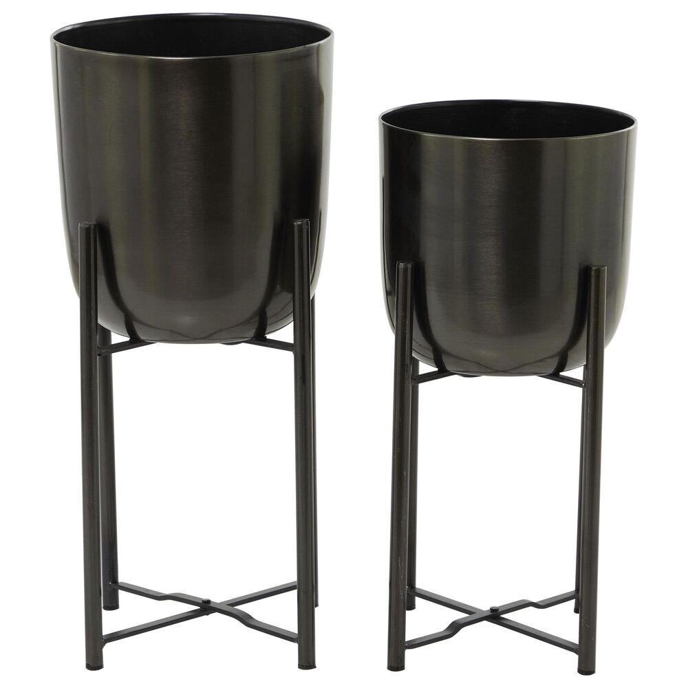 Maple and Jade Deep Recessed Dome Indoor/Outdoor Planter with Removable Stand in Polished Black &#40;Set of 2&#41;, , large
