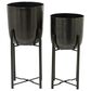 Maple and Jade Deep Recessed Dome Indoor/Outdoor Planter with Removable Stand in Polished Black (Set of 2), , large