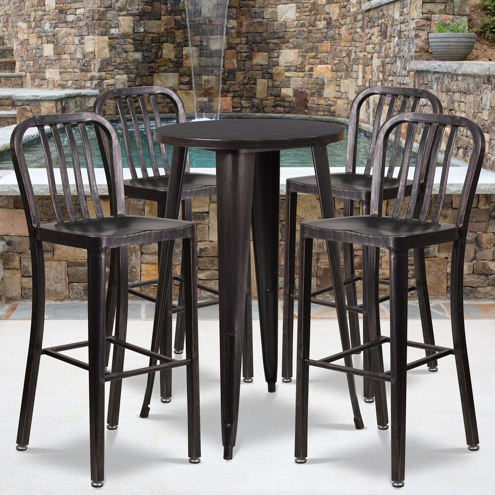Flash Furniture 5-Piece Metal Bar Table Set in Gold, , large