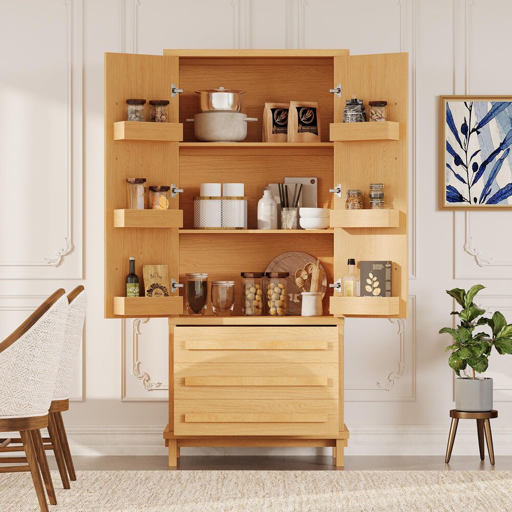 Hearth and Haven 70" Kitchen Pantry Cabinet in Natural, , large