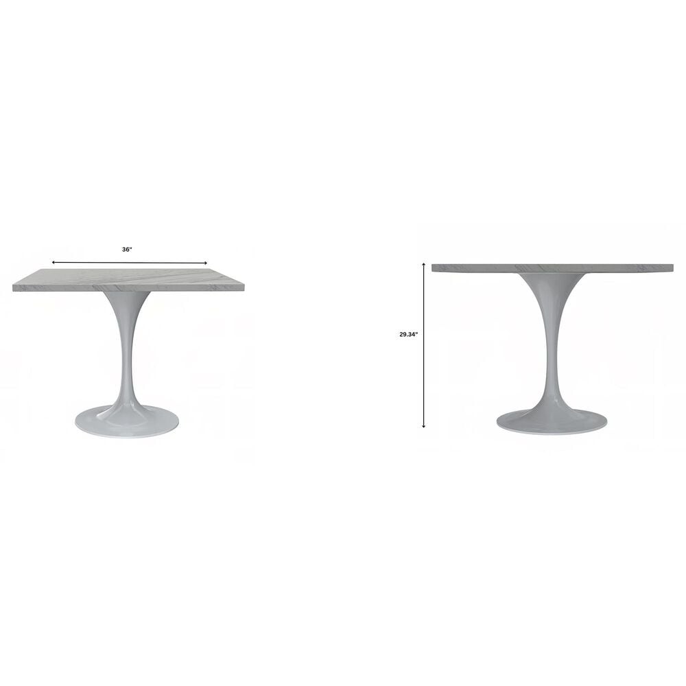 Leisuremod LeisureMod Verve Collection 36 Square Dining Table, Brushed Gold Base with Laminated White Marbleized Top, , large