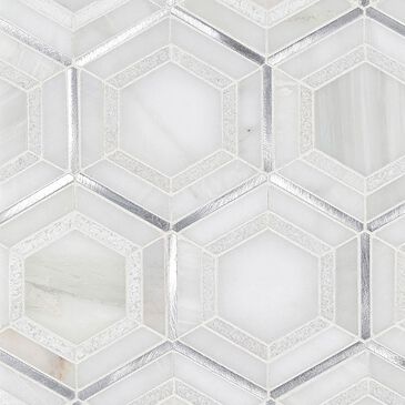 MS International Medici Silver Pattern White Cool 11" x 13" Mosaic Sheet, , large