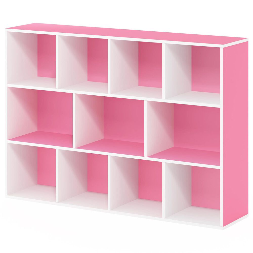 HOMLUX 11-Cube Reversible Open Shelf Bookshelf in White and Pink, , large