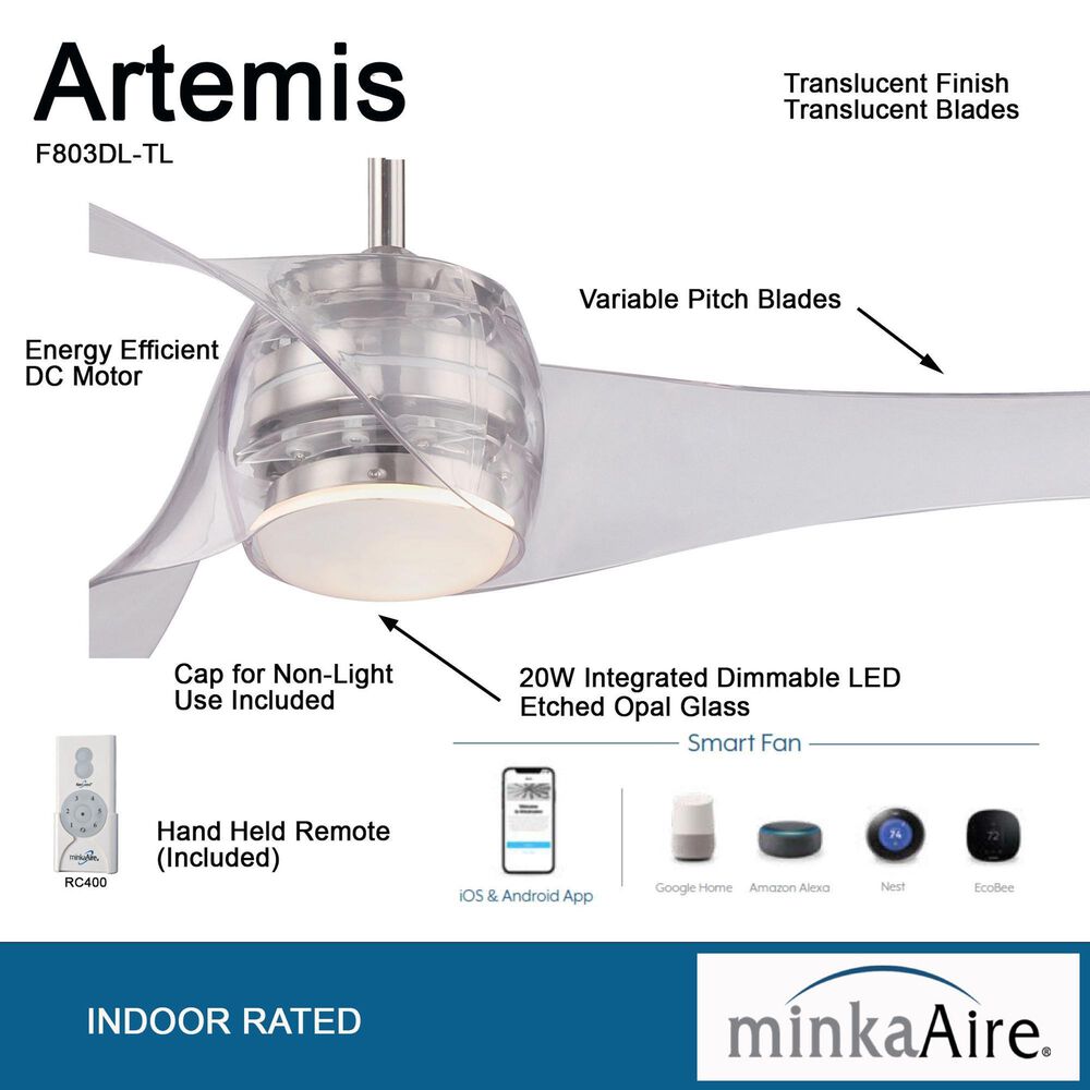 Minka-Aire Artemis 58" Smart Celling Fan with LED Light in Brushed Nickel, , large