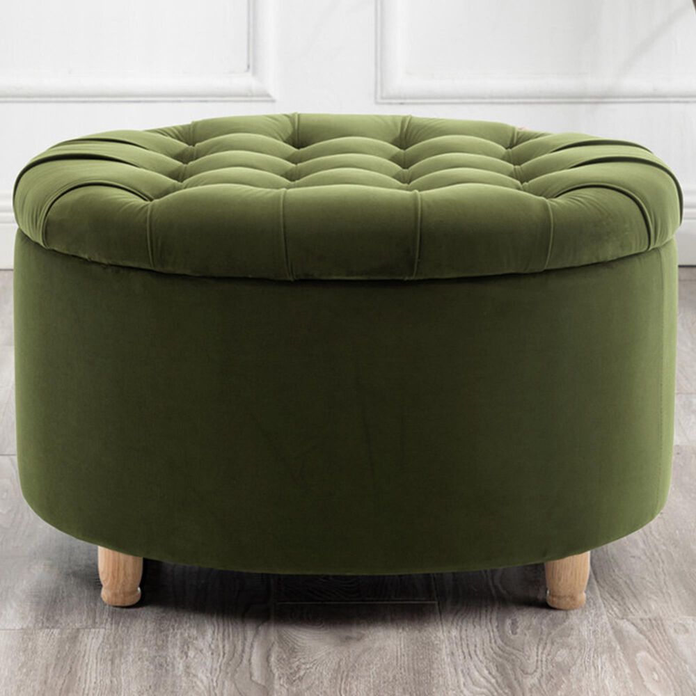 Regency Global Sourcing Knight 28" Round Storage Ottoman in Emerald Green, , large