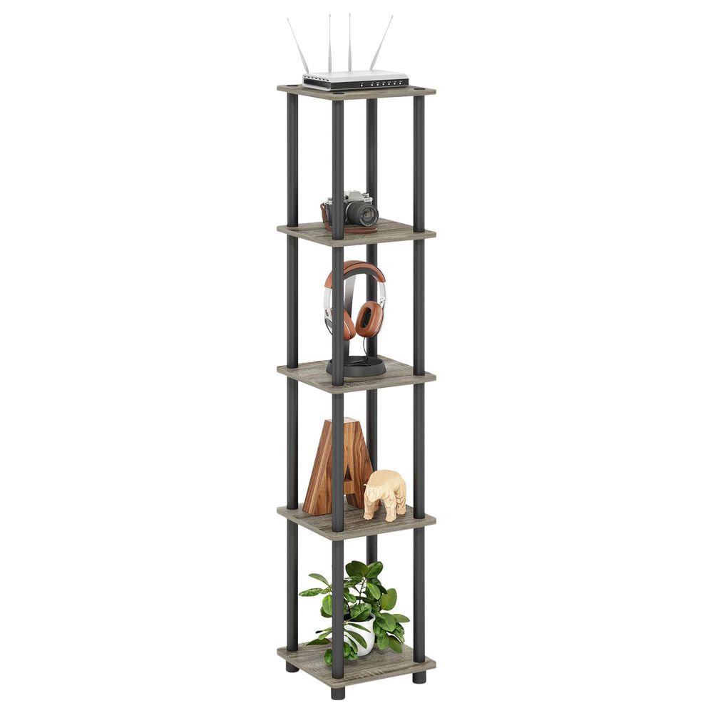 HOMLUX Turn-N-Tube 5-Tier Corner Square Display Bookshelf in French Oak and Black, , large