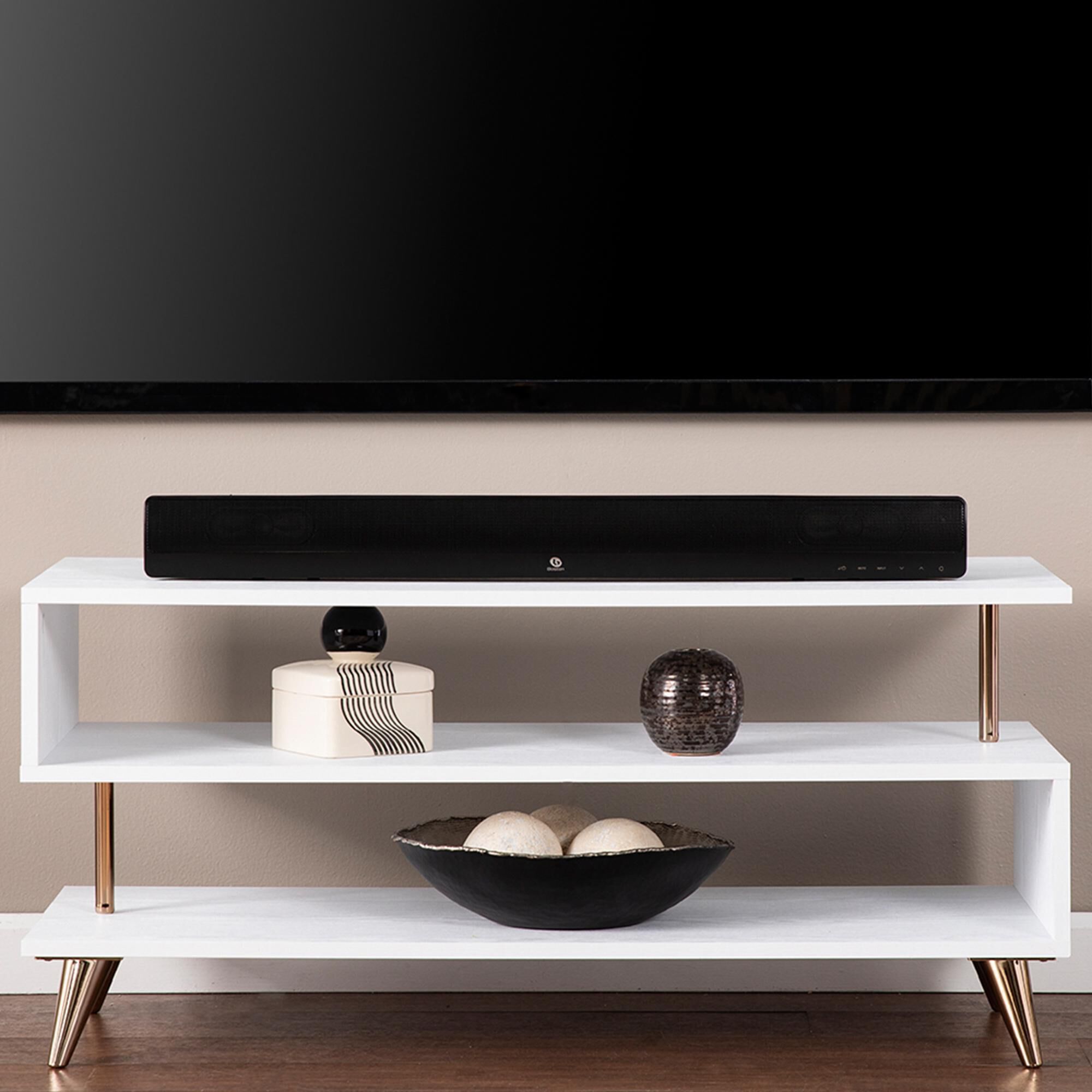 Bright white shop entertainment center