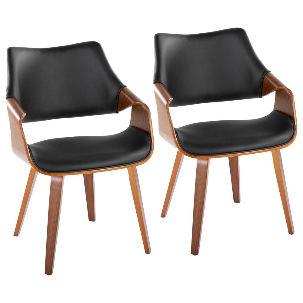 LumiSource Curvo Highback Contemporary Chair with Black Faux Leather Cushion in Walnut Wood (Set of 2), , large