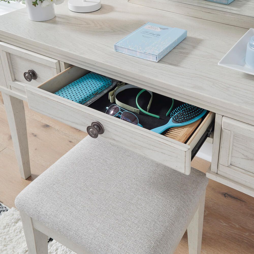 Ashley Robbinsdale Vanity with Stool in Antique White, , large